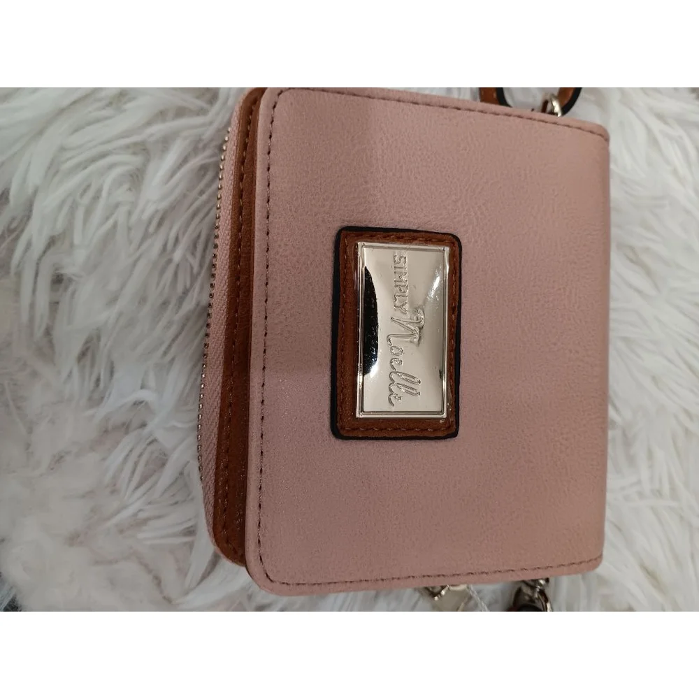 Simply Noelle Blush Pink Faux Leather Crossbody Wristlet Wallet Adjustable Strap